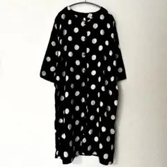 【美品】ワンピース M L 水玉 ドット ネイビー シャツ 綿 前開き