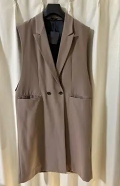 HARE ブラウン ダブルボタン ロングベストジレ