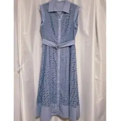 ベルト付き花釦フラワーコットンレースシャツワンピース　tocco closet