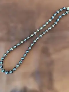 最終遊び心一杯グレー真珠クリスタルネックレス80cm　未使用品