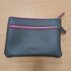 SHIPS ポーチ グレー ピンク ファスナー付き 小物入れ