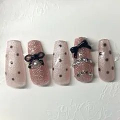 【700円〜】ネイルチップ ドット柄 ガーリー 春ネイル ピンク リボン 韓国