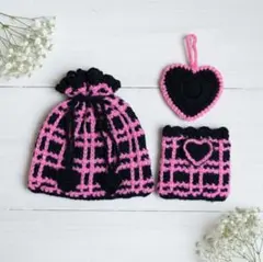 3点セット　ハートポーチ　チェックポーチ　ハンドメイド