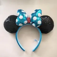 ディズニー ミニー 水色 スパンコール リボン カチューシャ ブルー