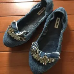 ミュウミュウ デニム バレエ フラットシューズ 35 1/2