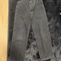 ブラック ワイドレッグデニムパンツ Lサイズ
