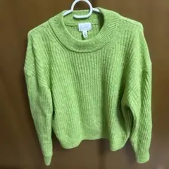 H&M 明るい緑 リブ編みセーター XS