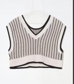 ADAM ET ROPE’ チェック柄ノースリーブニット