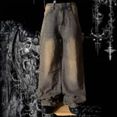 y2k グランジ ヴィンテージ加工 ワイドデニムパンツ 汚し加工 archive