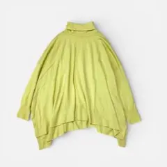 美品　Liesse ウール100％ オフタートル ワイドニット 春色 ライム