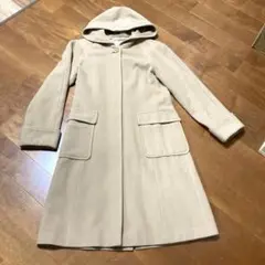 ウール　アンゴラ　ベージュ ロングコート　フード付き　サイズM