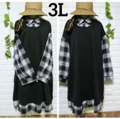 ♪大きいサイズ3L チェック切替♡チュニック♡ワンピース レディース
