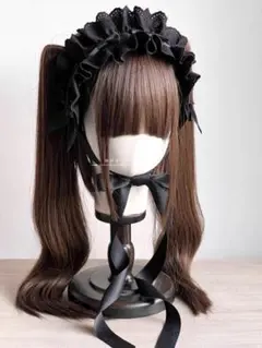 黒 ブラック フリルとリボンヘッドドレス ロリータ コスプレ メイド服 C171