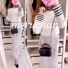 【美品】コーデ売り♡袖パールニットトップス＆シャーリングプリーツスカート