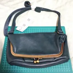 ダークグリーン がま口レザーショルダーバッグ