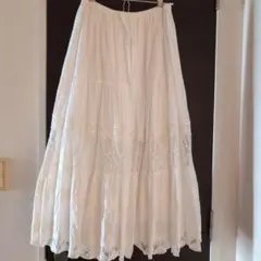 green label Relaxing レースホワイトロングスカート