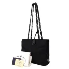 本物 未使用 ■プラダ■ トライアングル ロゴ ブラック ショルダートートバッグ