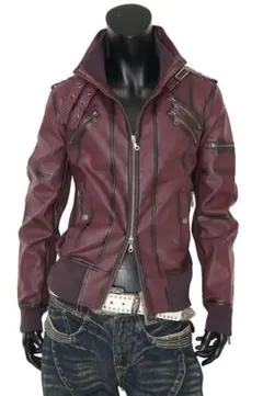 ヴィンテージレザームラ染め シングルライダースジャケット★ワイン★M