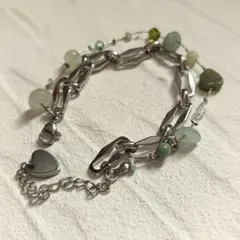 ハンドメイド 天然石 ブレスレット グリーン ステンレス