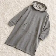 美品 パーカーワンピース グレー 裏起毛 M ロング丈 ゆったり オーバーサイズ