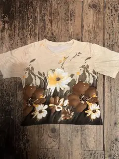 □セカンドスキン　ベージュ×茶　レトロお花