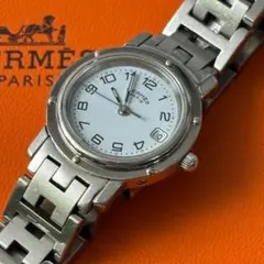 電池交換済み　HERMES クリッパー　腕時計　白文字盤　ステンレス　 ケース付のサムネイル