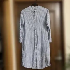 無印　ストライプ リネン長袖 シャツワンピース