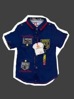 ネイビー 半袖シャツ 刺繍入り