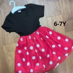 ドット柄 ワンピース 6-7Y キッズドレス ミニーちゃん