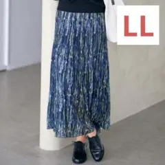 LLサイズ 着てラク！股ずれ軽減裏地付きプリーツスカート ブルー