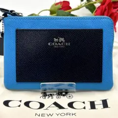 ✨極美品✨ COACH コーチ ポーチ レアカラー ブルー ストラップ付き
