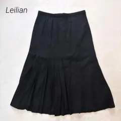 【レリアン】 プリーツロングスカート 黒 LL相当 フレア 毛混 秋冬