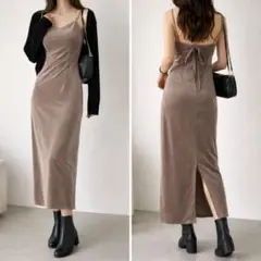 カラウティア【S】ベロア調 キャミソールワンピース ロング丈 スリット