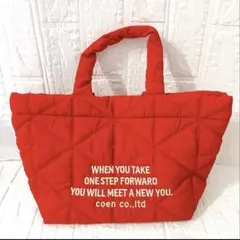 【新品未使用】Coen　トートバッグ　ロゴ刺繍 幾何柄　キルト　赤　レッド