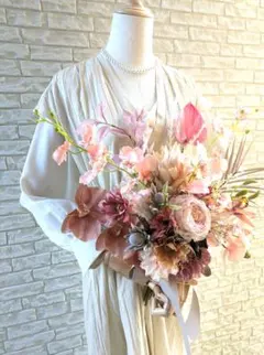 ヘッドピース付き3点セット　ブライダルブーケ　ウェディングブーケ　和装用ブーケ