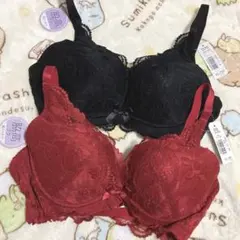 D70 カシュクールレース脇高ブラ(R) ブラック レッド 2枚セット