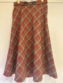 レッド チェック柄 フレアスカート