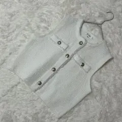 マイストラーダ Mystrada【極美品】フリンジツイードニットベスト 白 36