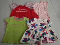 カラフルTシャツ　4枚　ライムグリーン　赤　花柄　水玉　80cm 半袖