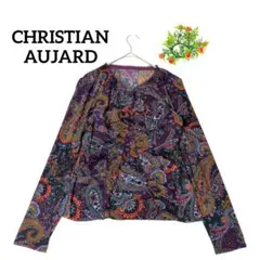 美品 クリスチャンオジャール ペイズリー柄総柄シフォンブラウス フリル 紫 Lのサムネイル