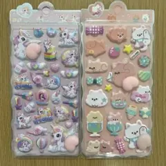 可愛いデコシール ぷにぷにシール 2枚セット ユニコーン ねこ 韓国雑貨