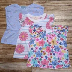 新品 未使用 クマ お花 花柄 総柄 半袖 Tシャツ 女の子 80 3枚