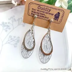 ハンドメイド＊透かしグレードロップとメタルプレート和風イヤリング＊ピアス変更可