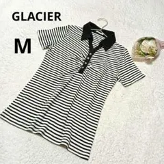 GLACIER グラシア 半袖ポロシャツ ボーダー 綿 黒×白 カジュアル/M