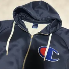 Champion ビッグロゴ ジップアップパーカー 紺 ジャージ トラックトップ