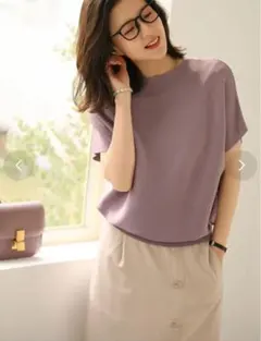 ゆったり目の横リブサマーニットプルオーバー （パープル）