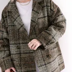 ブークレー起毛チェック柄 ダブルジャケットコート