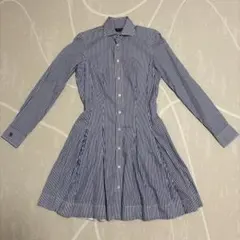【美品】ポロラルフローレン ストライプ柄 Aラインシャツ ワンピース ロゴ刺繍