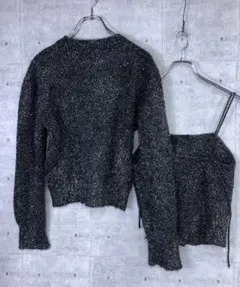 華やかガーリー フェミニン ラメニット フロントボタンキャミ カーディガン