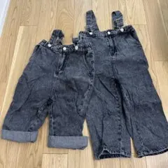 ダークグレー サスペンダー付きオーバーオール お揃い2点